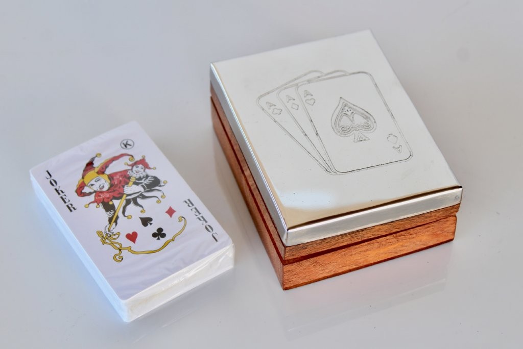 ACE SILVER & WOOD CARD BOX  4X11X8.5CM